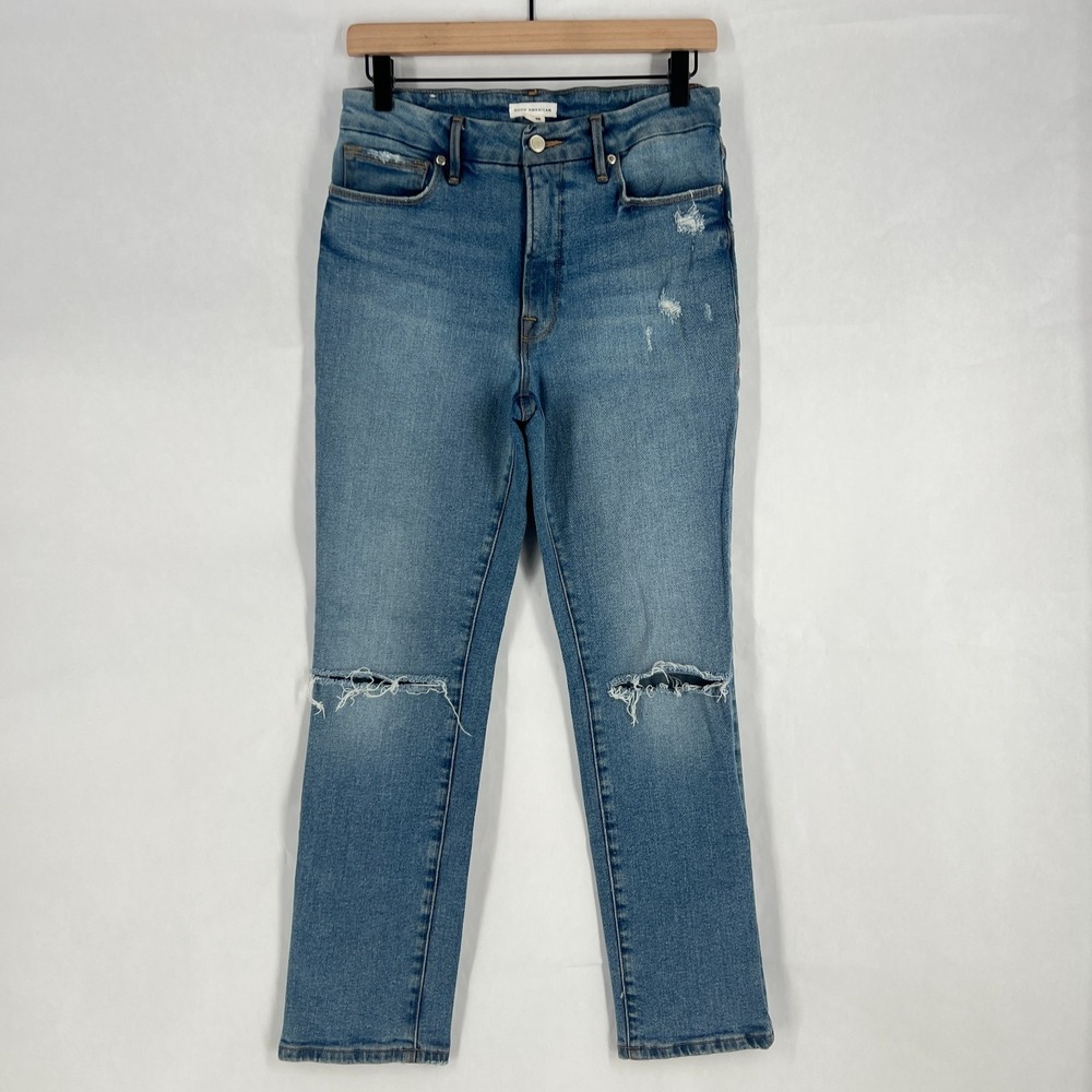 Good American Good Jeans Womens 6 Blue Medium Wash Denim High Rise Distressed